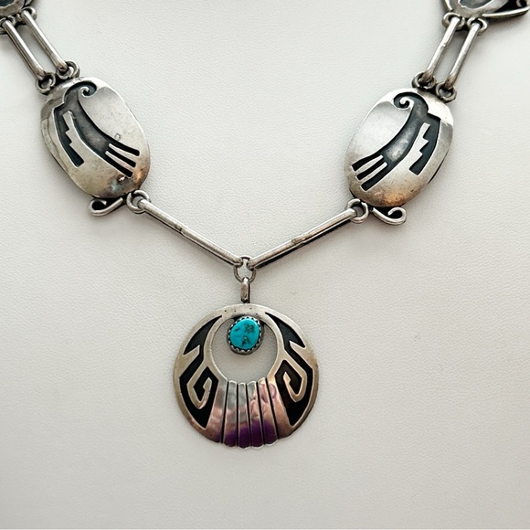 Amazing Vintage Danny Clark Navajo Turquoise Sterling Silver Overlay Necklace - Picture 10 of 14
